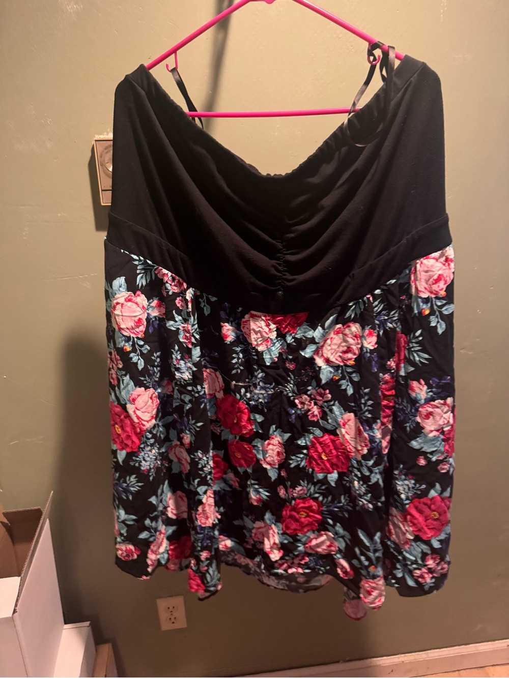 TORRID Black Floral A-Line Women’s strapless dress - Pink Rose Print